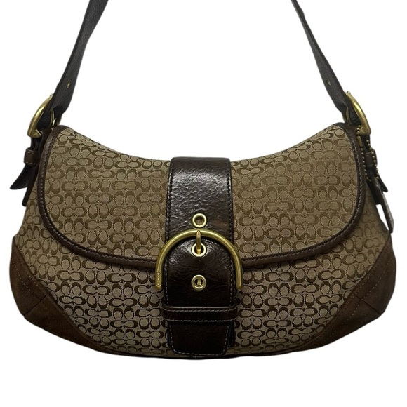 Coach Vintage #6808 Signature Soho Brown Jacquard/Suede Flap Logo Hobo Bag - Picture 2 of 16